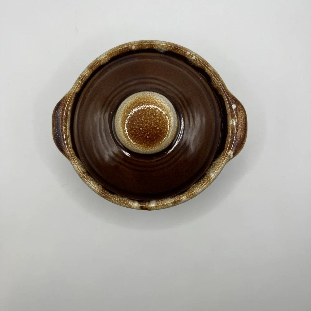 Monmouth Western Stoneware USA Brown Drip Glazed‎ Bean Pot Bowl with Lid